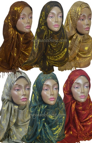 Golden Metallic Lurex Glittering Shimmery Hijab 14 colors