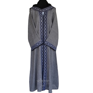 Islamic Clothing Gray Open Front Embroidered Dubai Abaya Islamic Clothing Cover-up
