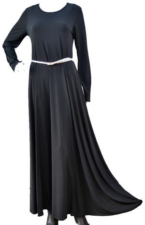 Black Stretch Jersey Knit Dress Abaya with Full sleeves, Long Maxi Dress