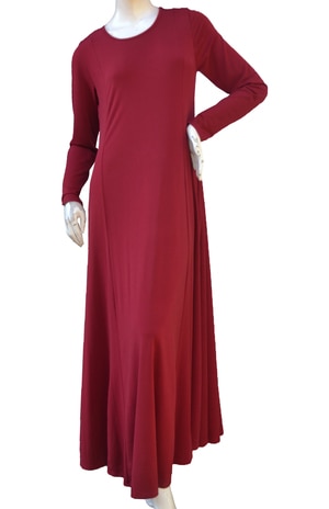 Maroon Stretch Jersey Knit Modest Maxi Dress Abaya with Full sleeves, Available in Plus Size 2X 3X