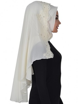 Ayşe Türban IVORY  Instant Hijab Flowing Chiffon Lace