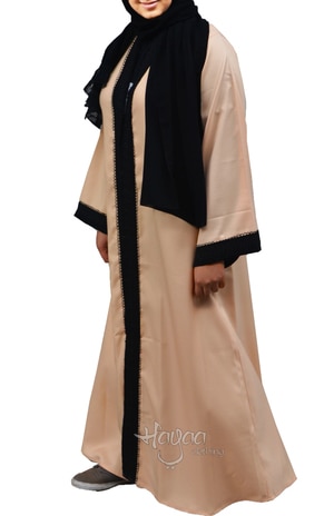 Chai Beige Open Front Embroidered Dubai Abaya Cover-up