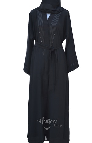 Black Belt Open Front Kimono Abaya with Hijab 