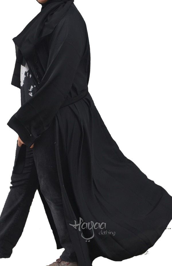 Black Belt Open Front Kimono Abaya with Hijab 