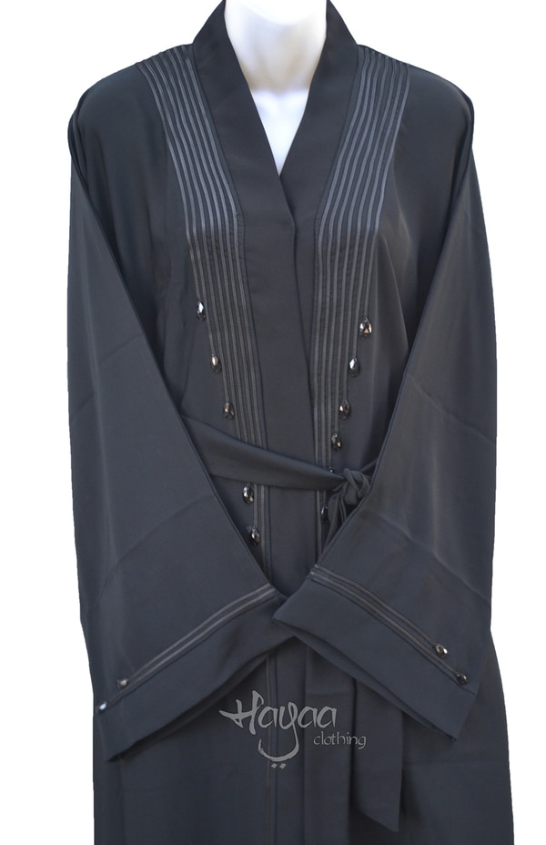 Black Belt Open Front Kimono Abaya with Hijab 