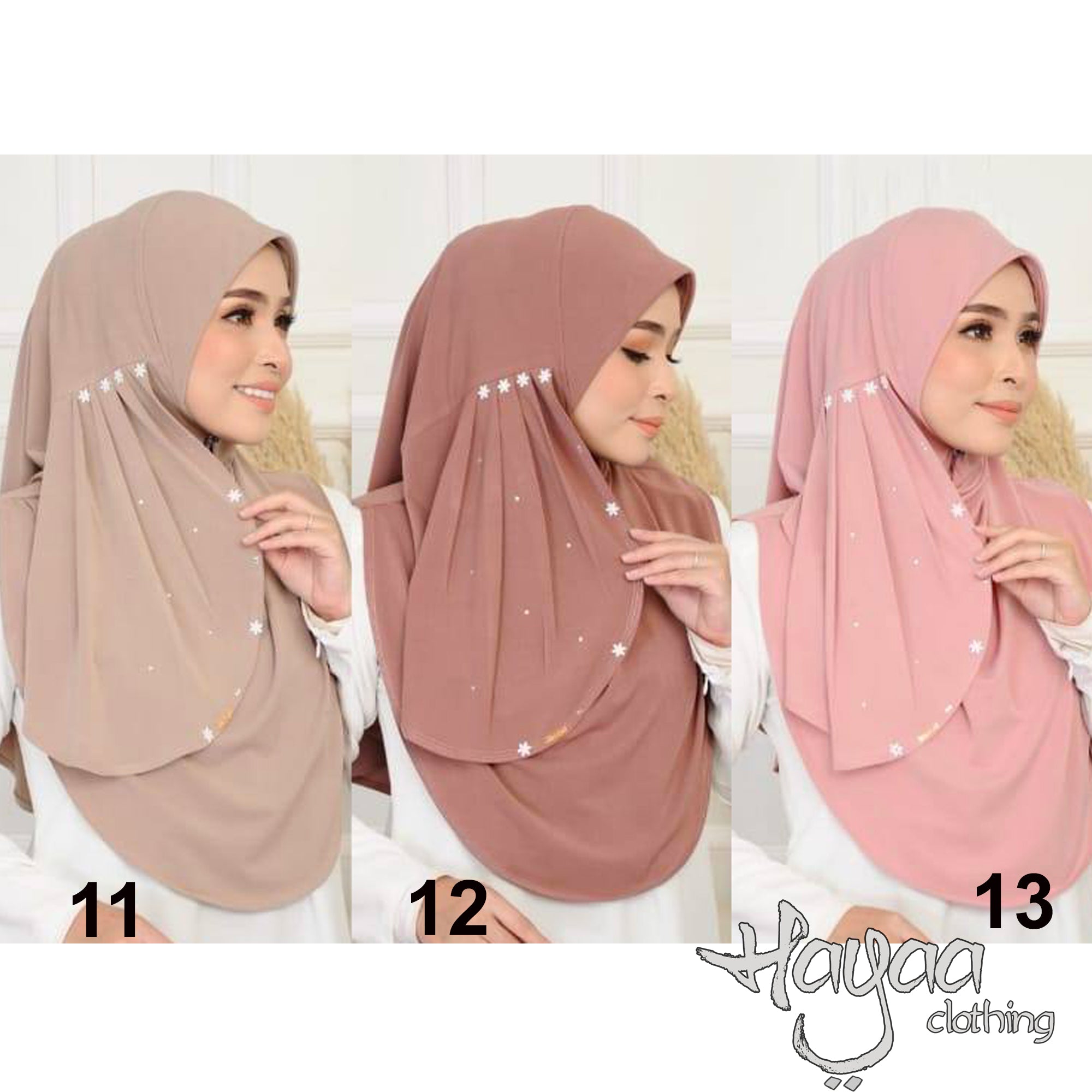 Zahra Instant Hijab Slip-on Side Pleats Rhinestone