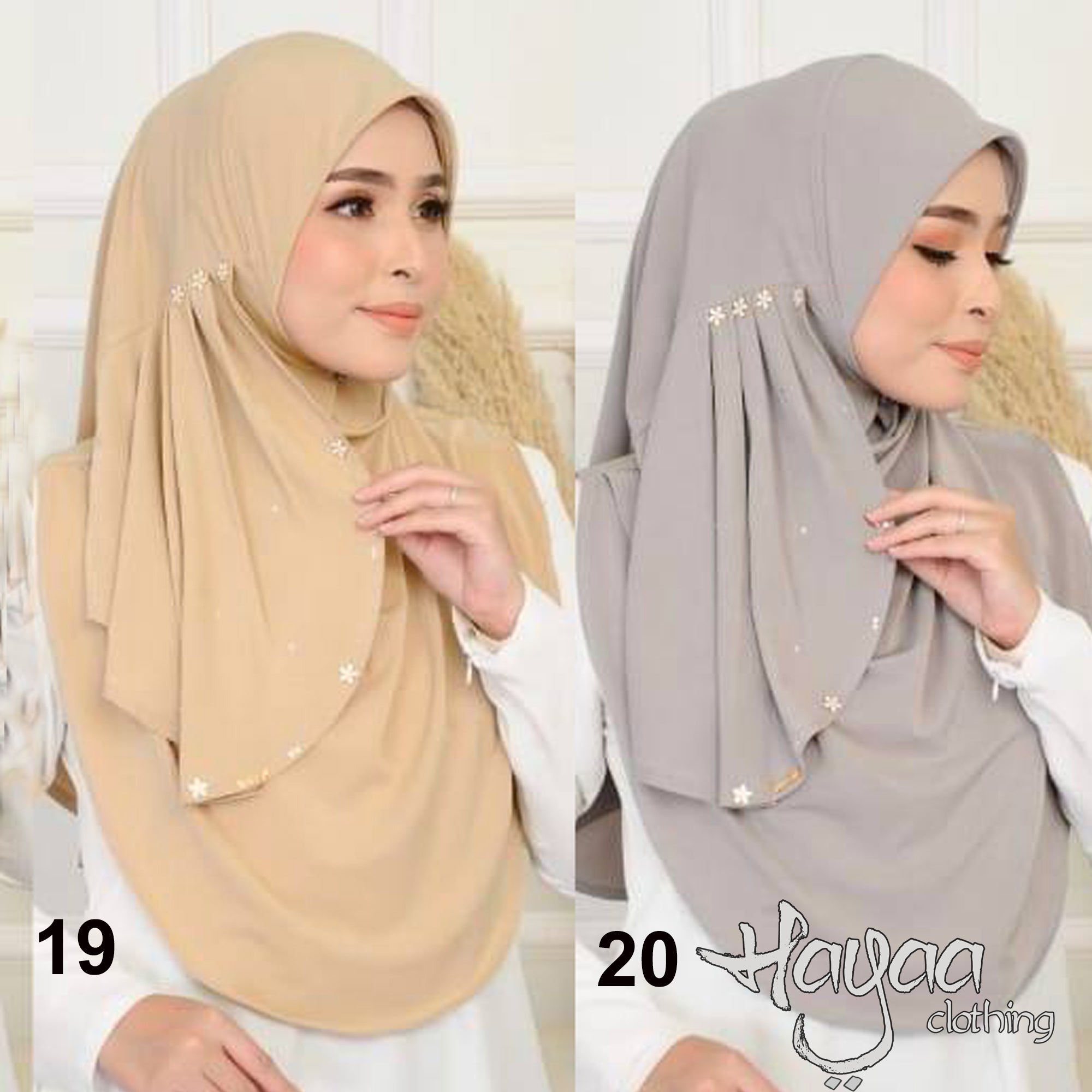 Zahra Instant Hijab Slip-on Side Pleats Rhinestone