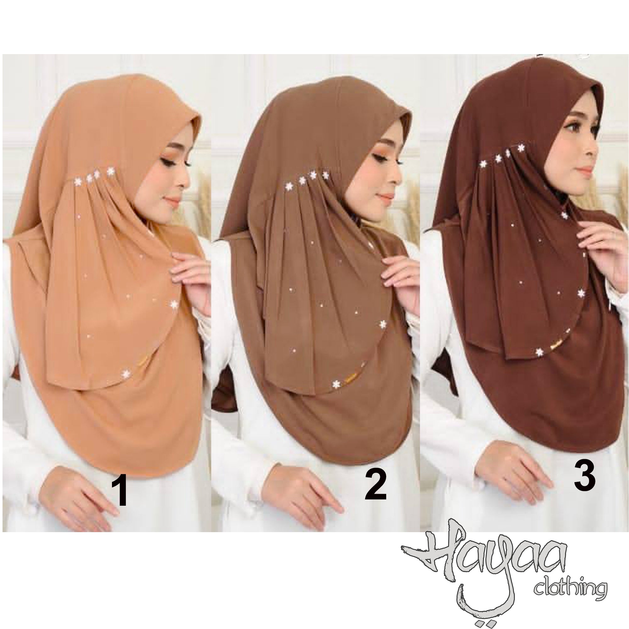 Zahra Instant Hijab Slip-on Side Pleats Rhinestone