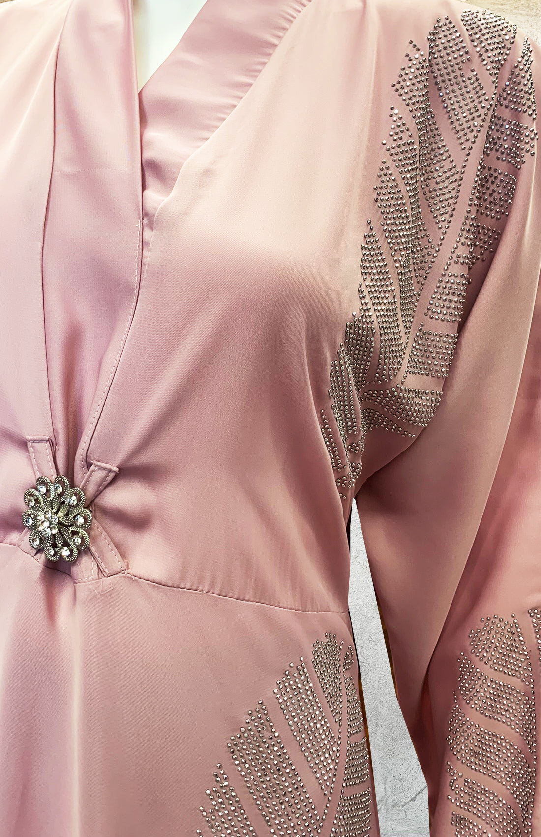 Abaya Umbrella Blush Rhinestone Leaves  Brooch