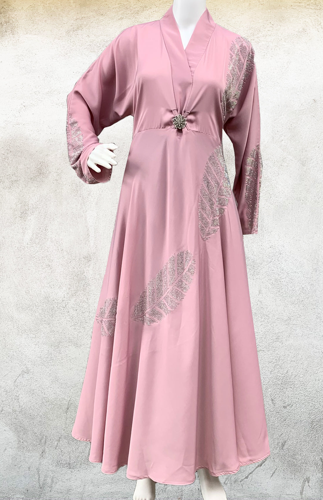 Abaya Umbrella Blush Rhinestone Leaves  Brooch