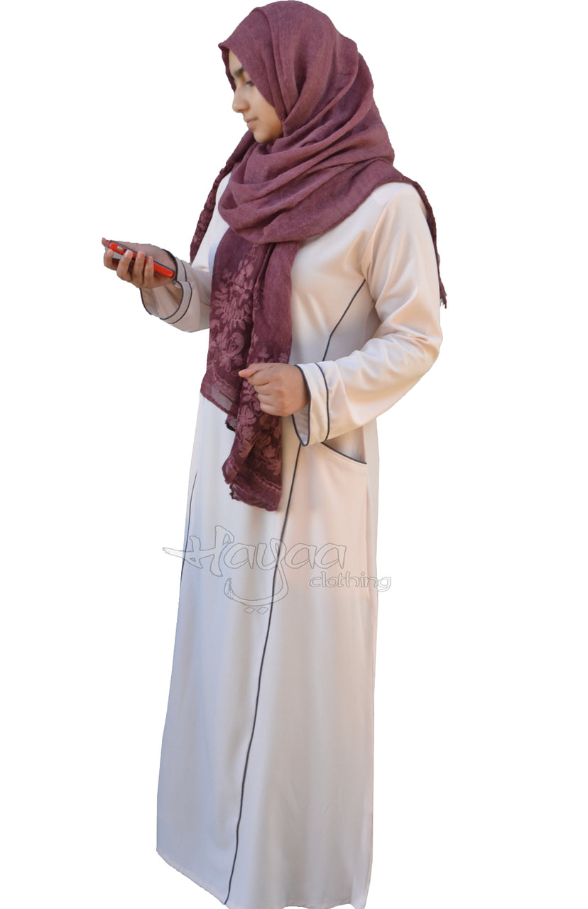 AINA BLUSHING PINK  Casual Abaya Princess Cut With Piping Details