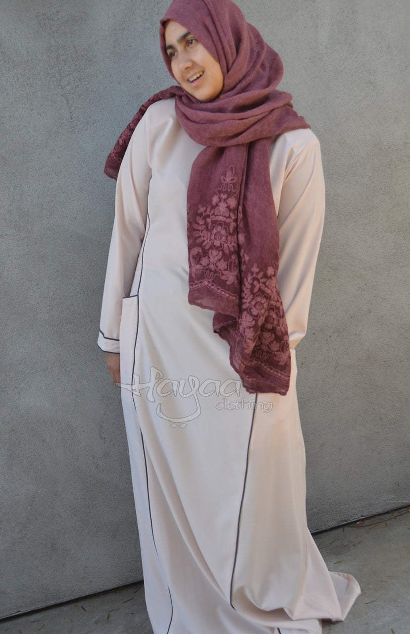 AINA BLUSHING PINK  Casual Abaya Princess Cut With Piping Details