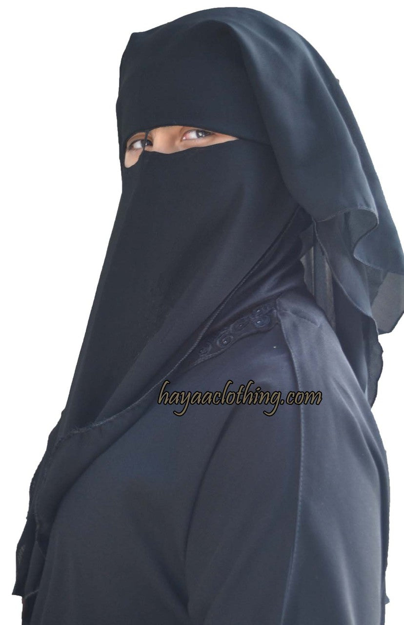 3 Layers Fluttery Butterfly Black Saudi Niqab with Nose String