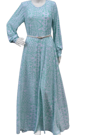 Minty White Long Sleeves Modest Maxi Dress has fluid drape is about 59" long will be perfect for tall ladies.