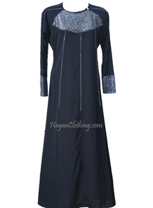 Islamic Clothing Black Abaya Silver Chest
