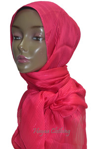 Shiny Satin Stripe Hijab - Fuchia