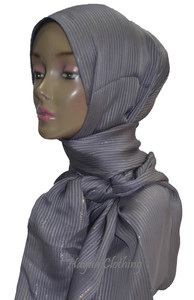Shiny Satin Stripe Hijab - Pewter