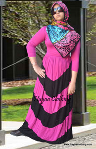 Chevron Maxi Dress in Fuchia and Black