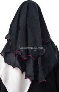 3 layers black saudi niqab with pink trim