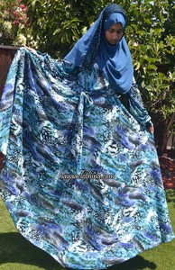Long Maxi Dress with Surplice Neckline and glorious flare hem - Blue