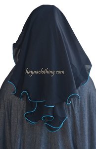 3 layers black saudi niqab with teal satin trim