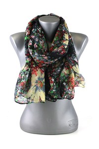 Black color Bold Flowers Print hijab 