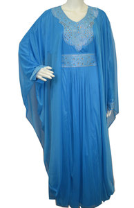 Blue Dubai Fancy Kaftan Beaded Neckline